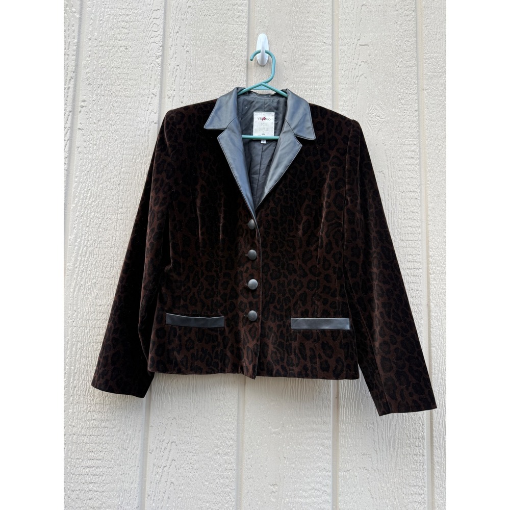 Vertigo Large Leopard Blazer Parisian Chic Cotton Velvet Leather Trim